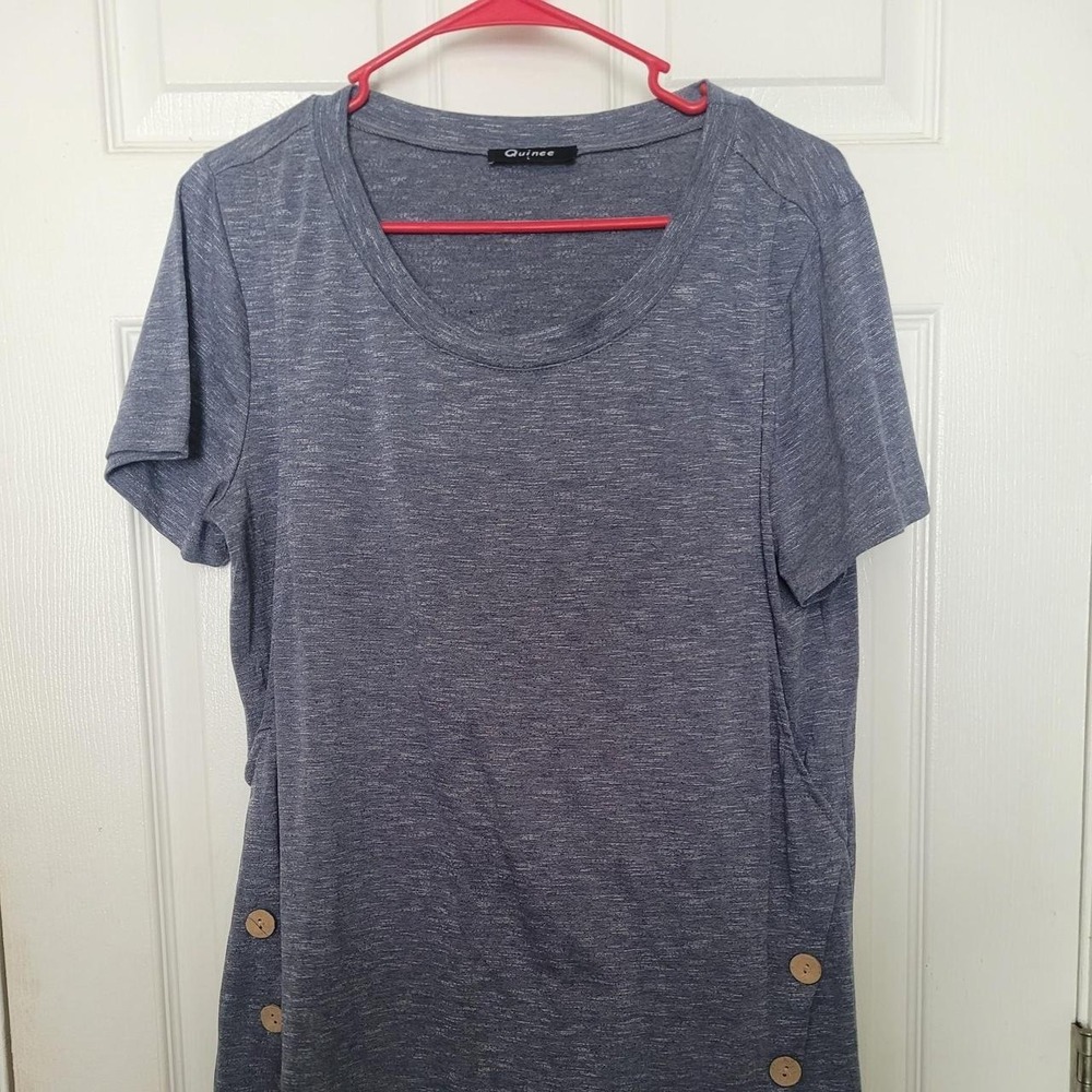 Quinee Heather Blue Gray Tunic Top Shirt Button Side Maternity Nursing